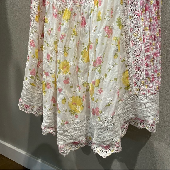 LoveShackFancy Corset Lace Midi Dress Eyelet Pink White Yellow 0 - Picture 7 of 12